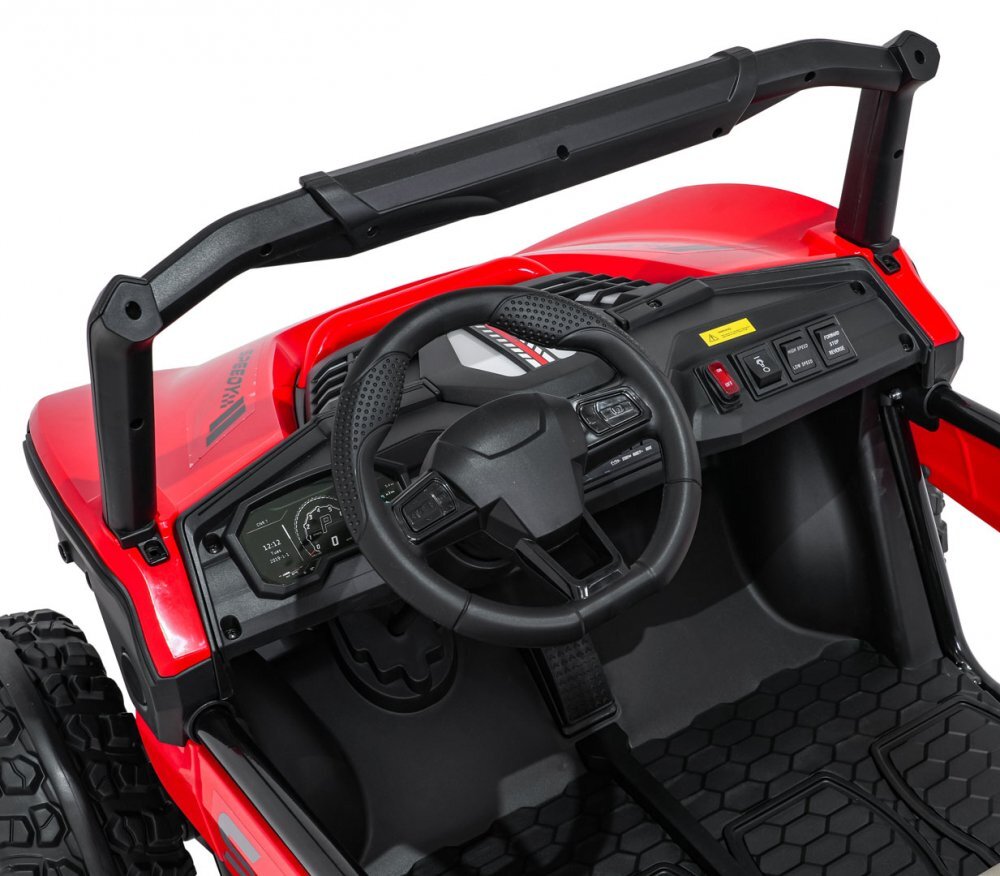 Ramiz Masinuta electrica de teren 4x4 pentru copii Buggy Red motor 4 x 200W baterie 2 x 12V10Ah slow start telecomanda 2.4 GHz cu 3 viteze suspensii panou audio integrat