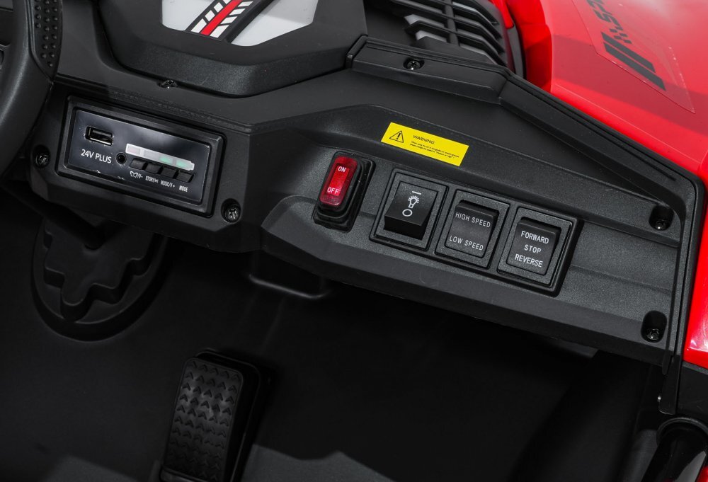 Ramiz Masinuta electrica de teren 4x4 pentru copii Buggy Red motor 4 x 200W baterie 2 x 12V10Ah slow start telecomanda 2.4 GHz cu 3 viteze suspensii panou audio integrat