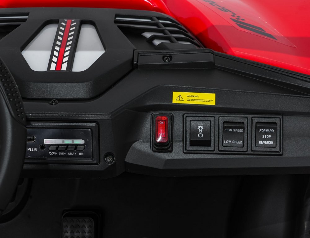 Ramiz Masinuta electrica de teren 4x4 pentru copii Buggy Red motor 4 x 200W baterie 2 x 12V10Ah slow start telecomanda 2.4 GHz cu 3 viteze suspensii panou audio integrat