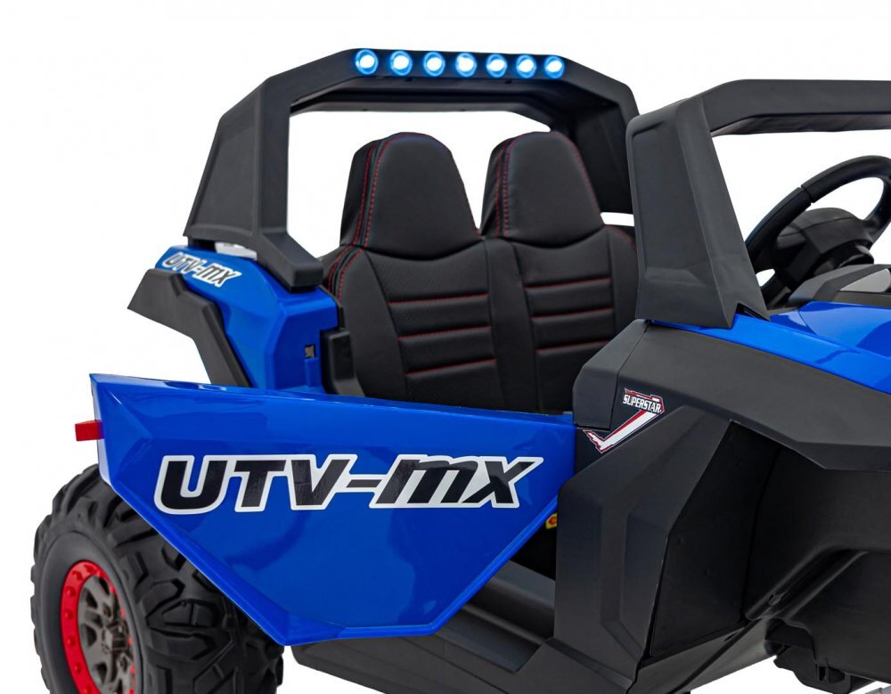 Ramiz Masinuta electrica de teren 4x4 pentru copii UTV-MX 2000N blue motor 4 x 75W baterie 2 x 12V7Ah telecomanda 24 GHz cu 3 viteze panou audio integrat roti eva