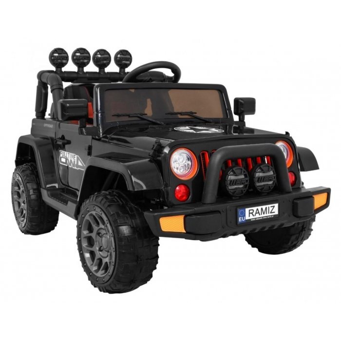 Ramiz Masinuta electrica pentru copii Brd-7588 negru 140W cu telecomanda suspensii lumini panou audio claxon scaun piele si roti Eva