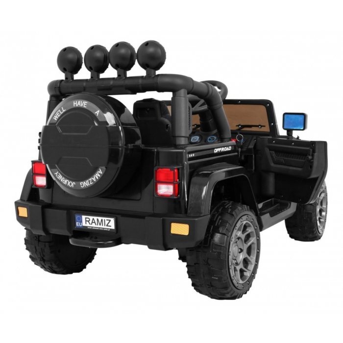 Ramiz Masinuta electrica pentru copii Brd-7588 negru 140W cu telecomanda suspensii lumini panou audio claxon scaun piele si roti Eva
