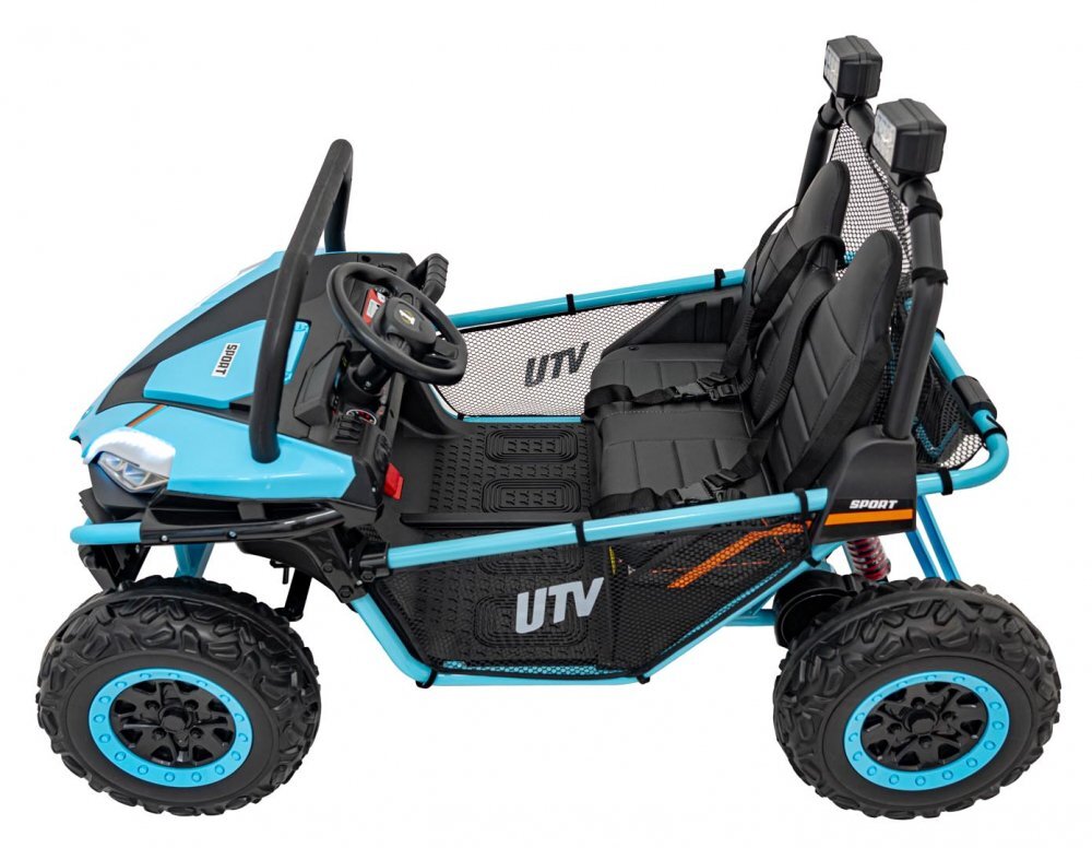 Ramiz Masinuta electrica pentru copii Buggy Faster Blue motor 2 x 150W baterie 24V10Ah telecomanda 2.4 GHz 3 viteze panou audio integrat amortizoare