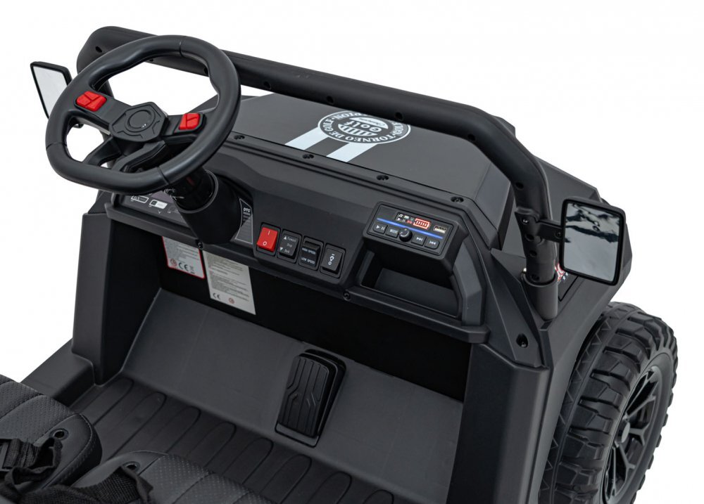 Ramiz Masinuta electrica pentru copii Champion Black motor 2 x 200W baterie 24V9Ah cu telecomanda 2.4 GHz 3 viteze slow start amortizoare lumini led panou audio integrat portbagaj
