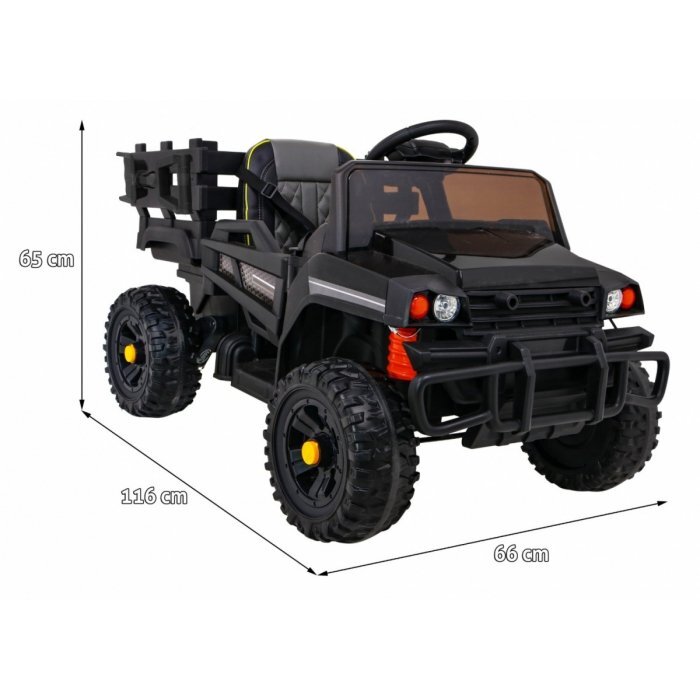 Ramiz Masinuta electrica pentru copii Farmer Pick-Up Negru 70W cu telecomanda scaun tapitat roti Eva deschidere usi telecomanda si lumini