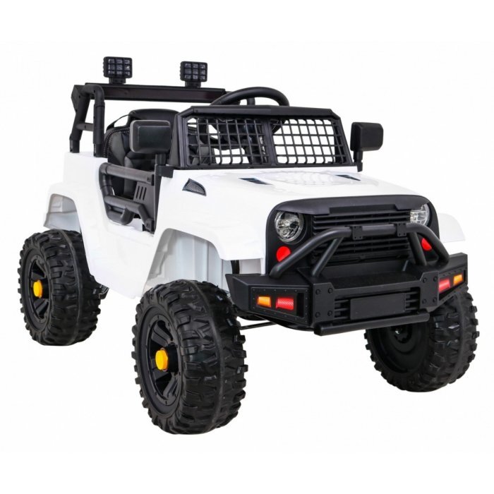 Ramiz Masinuta electrica pentru copii Jeep Dark Night alb 70W cu telecomanda suspensii si lumini scaun piele si panou audio