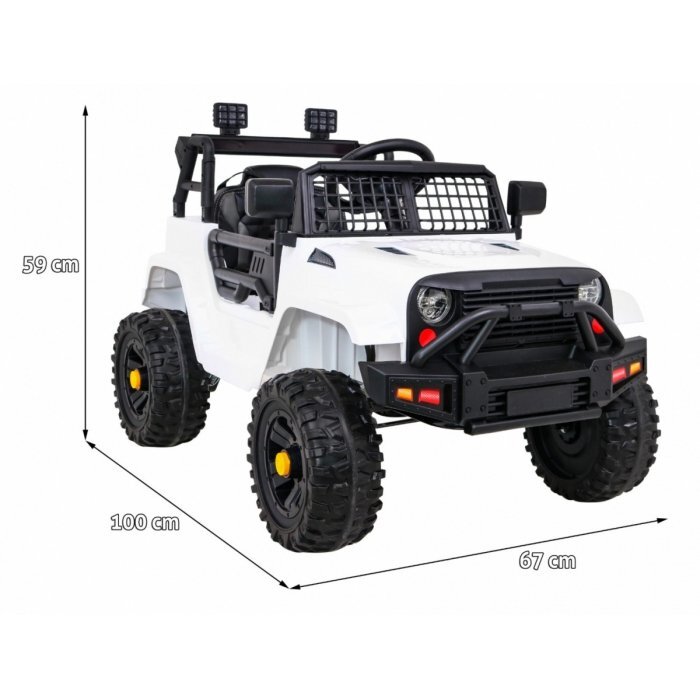 Ramiz Masinuta electrica pentru copii Jeep Dark Night alb 70W cu telecomanda suspensii si lumini scaun piele si panou audio