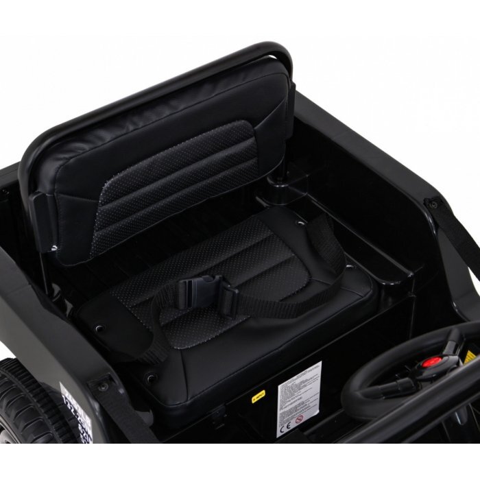 Ramiz Masinuta electrica pentru copii Military Retro 4x4 negru 140W cu telecomanda suspensii lumini scaun piele si roti din spuma Eva