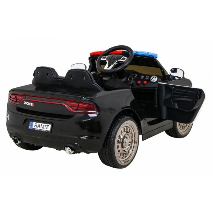 Ramiz Masinuta electrica pentru copii Super-Police negru 70W cu telecomanda amortizoare luminipanou audio scaun piele si roti din spuma Eva