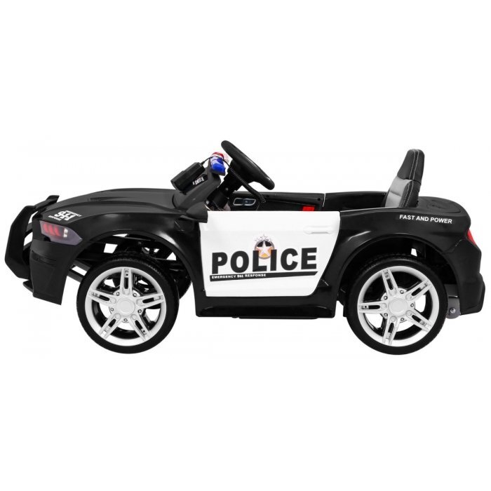 Ramiz Masinuta electrica pentru copii T Sport Police Negru 70W cu telecomanda suspensii roi Eva scaun piele sunete si lumini