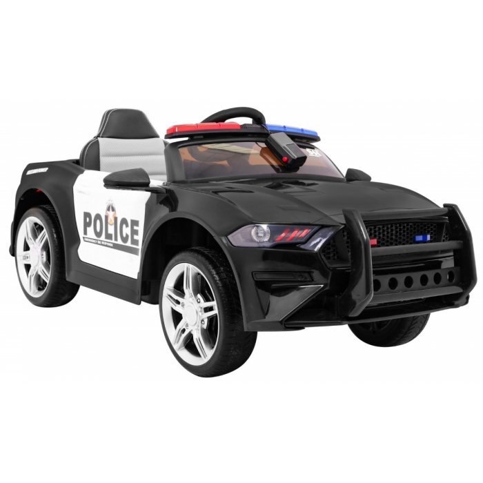 Ramiz Masinuta electrica pentru copii T Sport Police Negru 70W cu telecomanda suspensii roi Eva scaun piele sunete si lumini