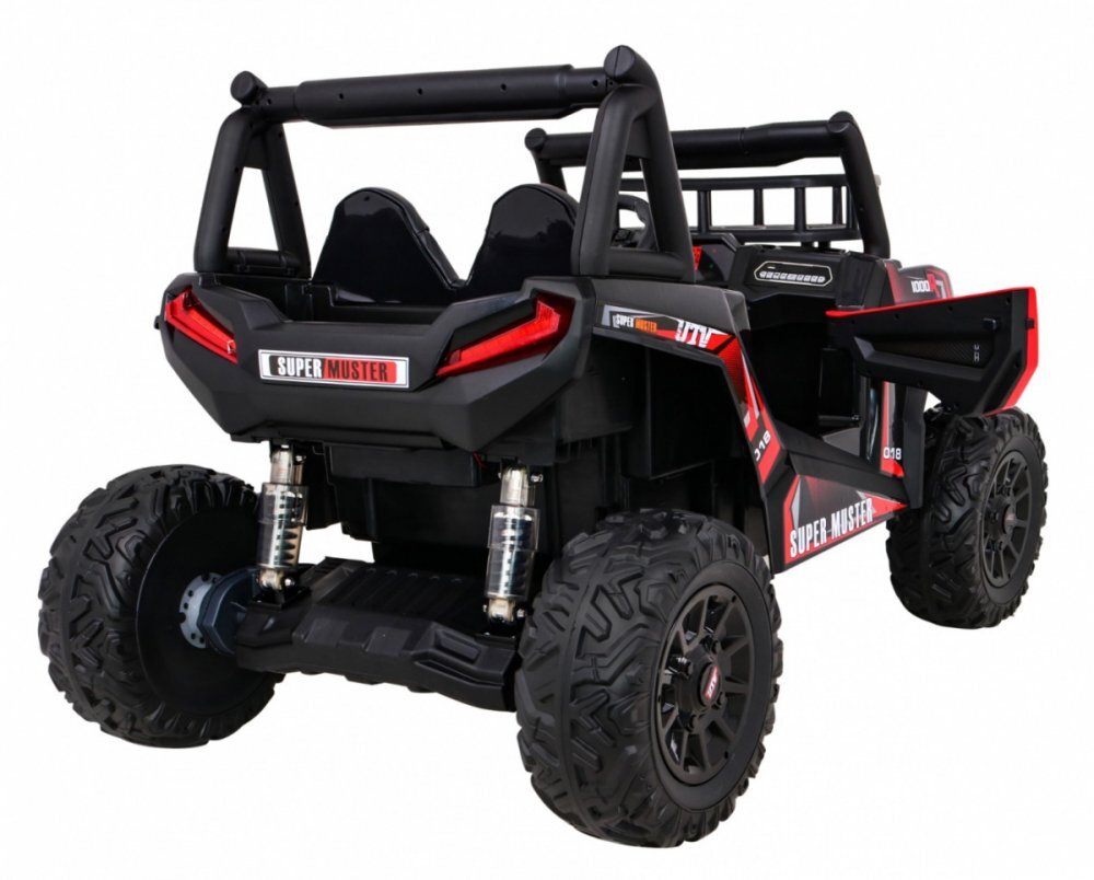 Ramiz Masinuta electrica pentru copii UTV cu 2 motoare de 200W baterie 24V7Ah telecomanda de 2.4 GHz cu 3 viteze suspensii roti EVA scaun dublu din piele ecologica deschidere usi Lumini LED panou audio USB