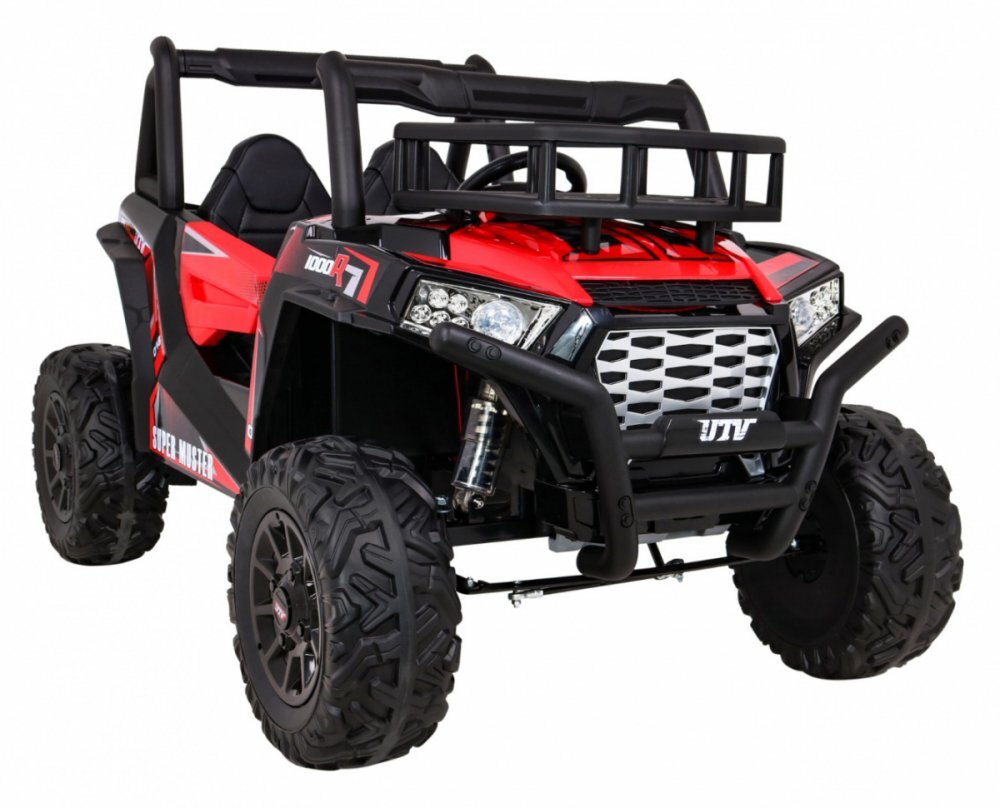 Ramiz Masinuta electrica pentru copii UTV cu 2 motoare de 200W baterie 24V7Ah telecomanda de 2.4 GHz cu 3 viteze suspensii roti EVA scaun dublu din piele ecologica deschidere usi Lumini LED panou audio USB