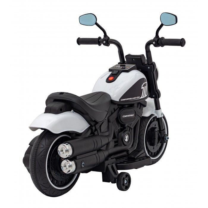 Ramiz Motocicleta electrica pentru copii Chopper Faster AHL008 78x30x55 cm alb 20W cu lumini panou audio si indicator incarcare