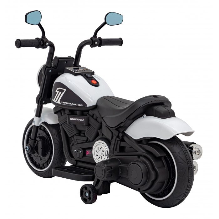 Ramiz Motocicleta electrica pentru copii Chopper Faster AHL008 78x30x55 cm alb 20W cu lumini panou audio si indicator incarcare