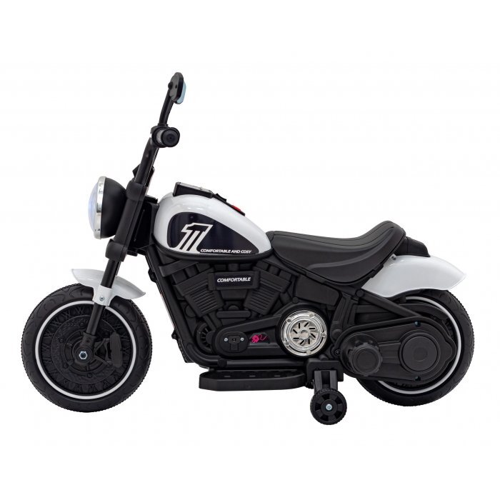 Ramiz Motocicleta electrica pentru copii Chopper Faster AHL008 78x30x55 cm alb 20W cu lumini panou audio si indicator incarcare