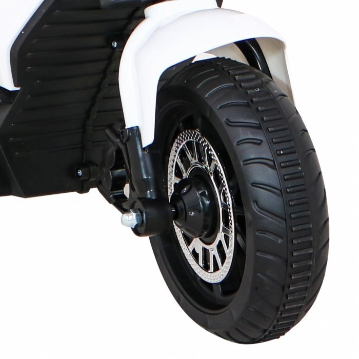 Ramiz Motocicleta electrica pentru copii Fast Tourist 83x35x63 cm alb 18W cu lumini scaun piele si panou audio