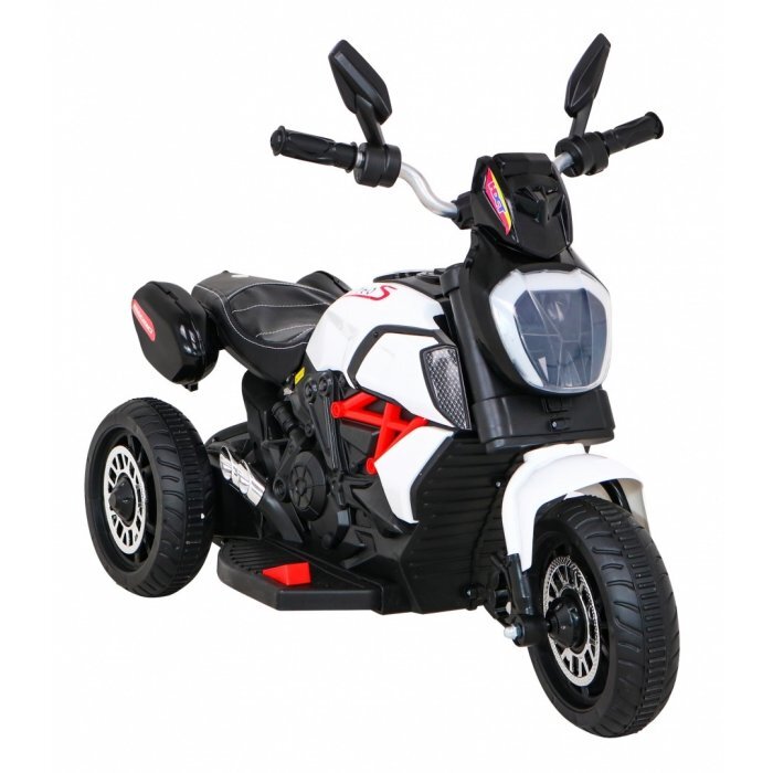 Ramiz Motocicleta electrica pentru copii Fast Tourist 83x35x63 cm alb 18W cu lumini scaun piele si panou audio
