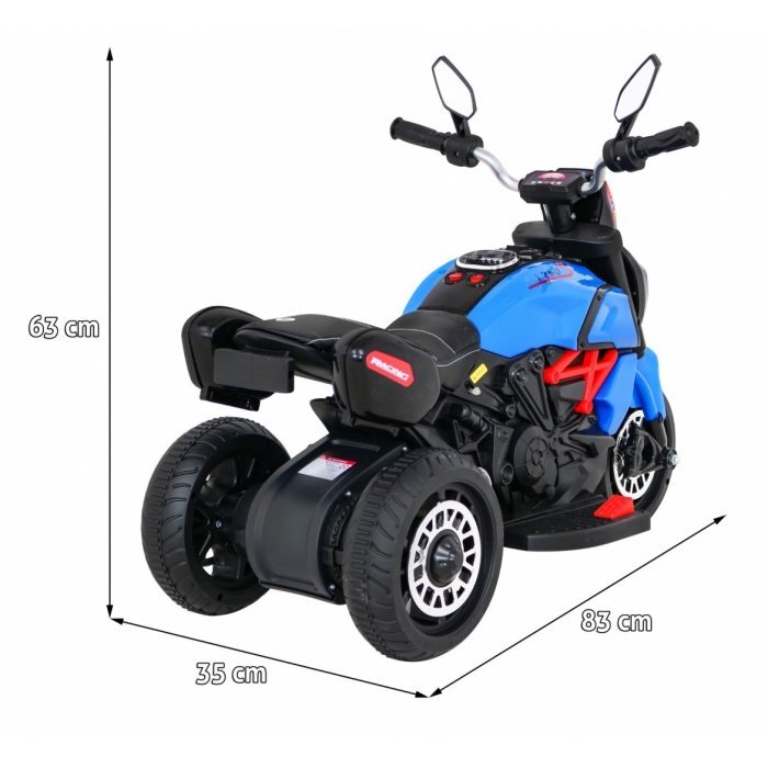 Ramiz Motocicleta electrica pentru copii Fast Tourist 83x35x63 cm albasstru 18W cu lumini scaun piele si panou audio