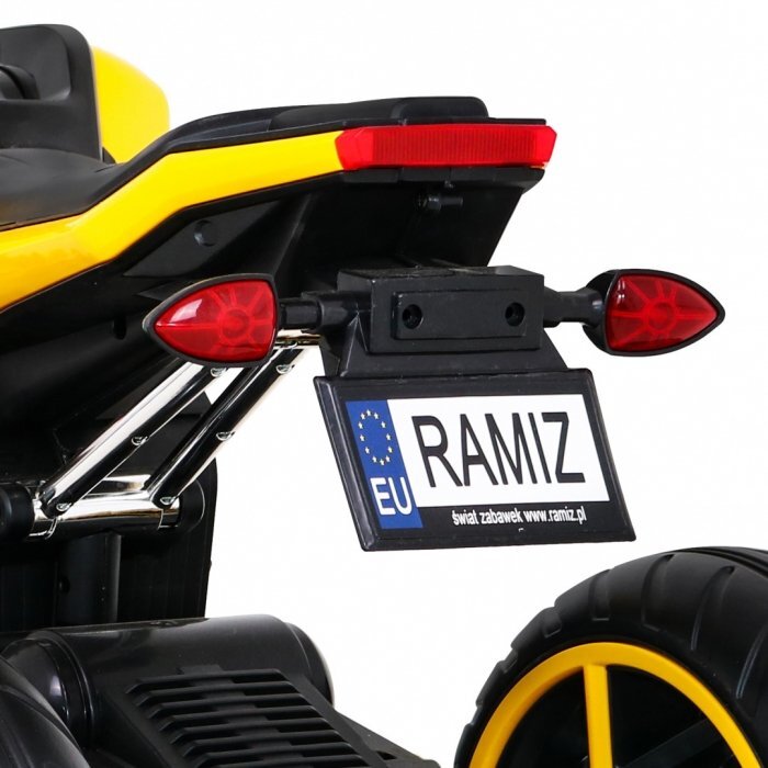 Ramiz Motocicleta electrica pentru copii Future LL8001-A galben 50W cu panou audio si roti din spuma Eva 109x54x68 cm