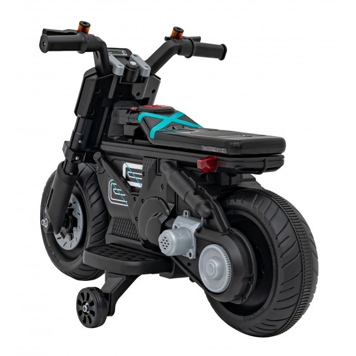 Ramiz Motocicleta electrica pentru copii Future QLS-805 cu 2 roti ajutatoare negru 25w cu luminis i panou audio 88x46x56 cm