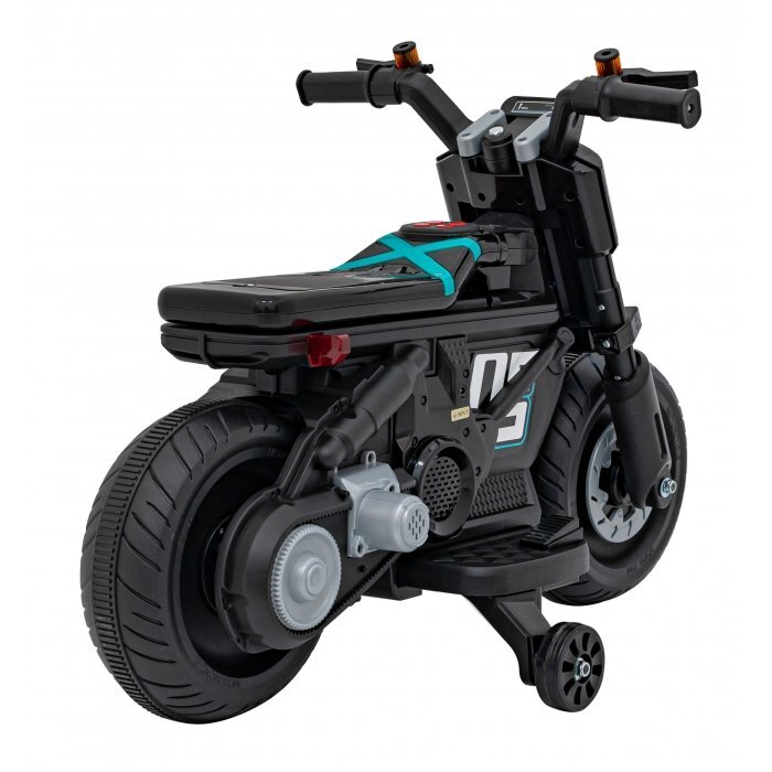 Ramiz Motocicleta electrica pentru copii Future QLS-805 cu 2 roti ajutatoare negru 25w cu luminis i panou audio 88x46x56 cm