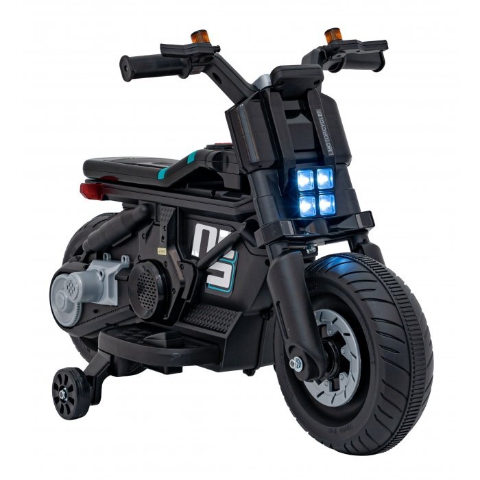 Ramiz Motocicleta electrica pentru copii Future QLS-805 cu 2 roti ajutatoare negru 25w cu luminis i panou audio 88x46x56 cm