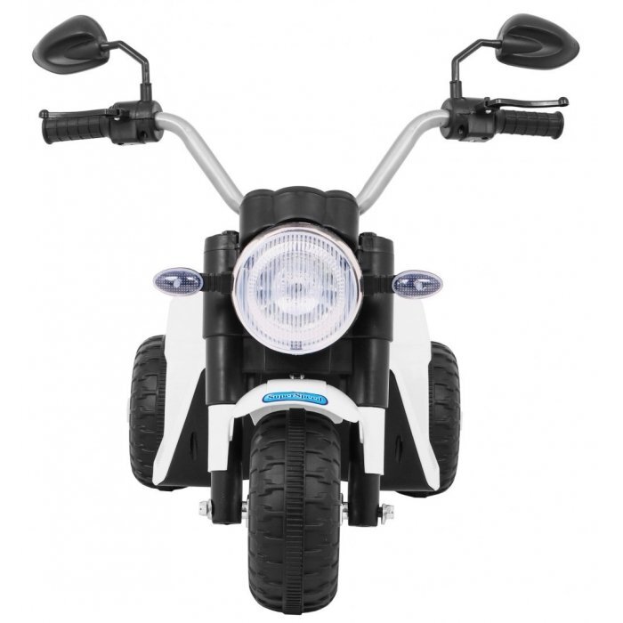 Ramiz Motocicleta electrica pentru copii MiniBike 71x53x57 cm alb cu scaun piele panou audio sunete si lumini