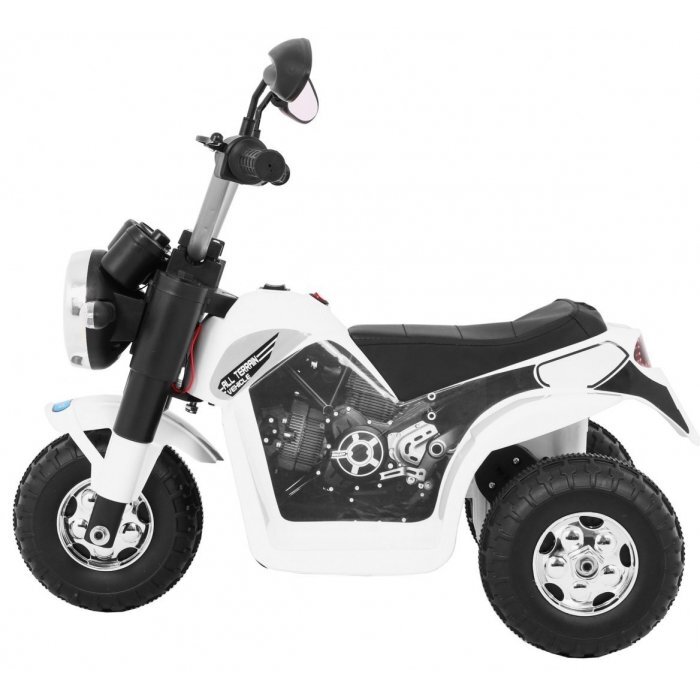 Ramiz Motocicleta electrica pentru copii MiniBike 71x53x57 cm alb cu scaun piele panou audio sunete si lumini