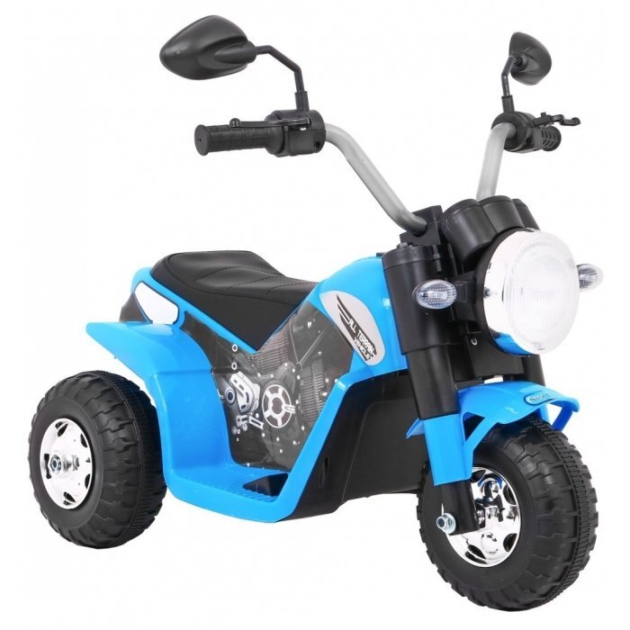 Ramiz Motocicleta electrica pentru copii MiniBike 71x53x57 cm albastru cu scaun piele panou audio sunete si lumini