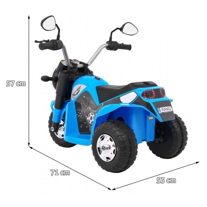 Ramiz Motocicleta electrica pentru copii MiniBike 71x53x57 cm albastru cu scaun piele panou audio sunete si lumini