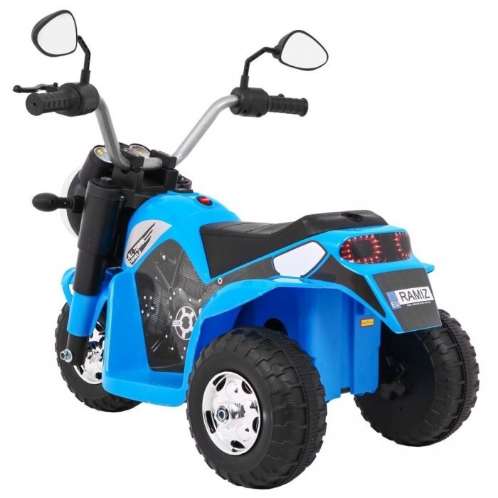 Ramiz Motocicleta electrica pentru copii MiniBike 71x53x57 cm albastru cu scaun piele panou audio sunete si lumini