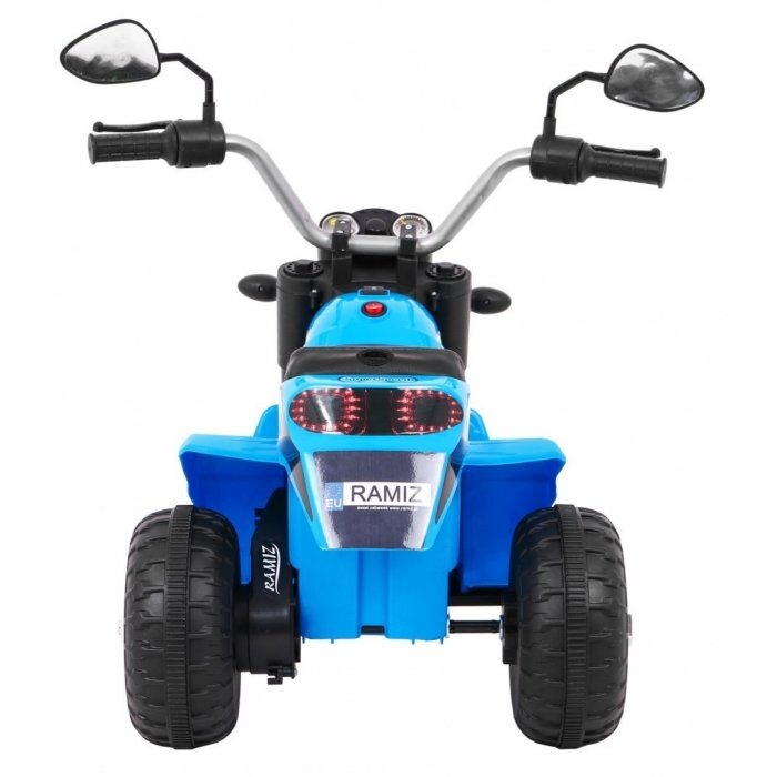 Ramiz Motocicleta electrica pentru copii MiniBike 71x53x57 cm albastru cu scaun piele panou audio sunete si lumini