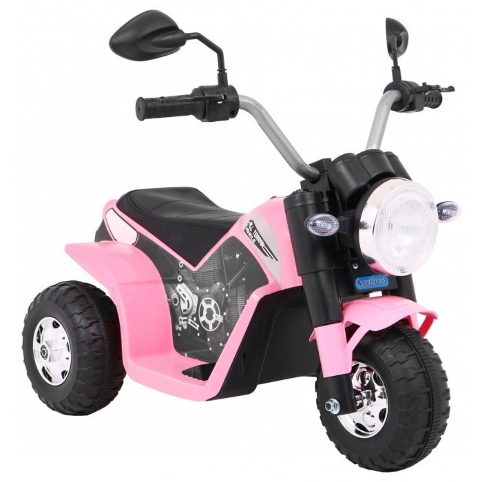 Ramiz Motocicleta electrica pentru copii MiniBike 71x53x57 cm roz cu scaun piele panou audio sunete si lumini