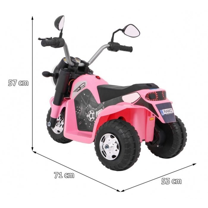 Ramiz Motocicleta electrica pentru copii MiniBike 71x53x57 cm roz cu scaun piele panou audio sunete si lumini