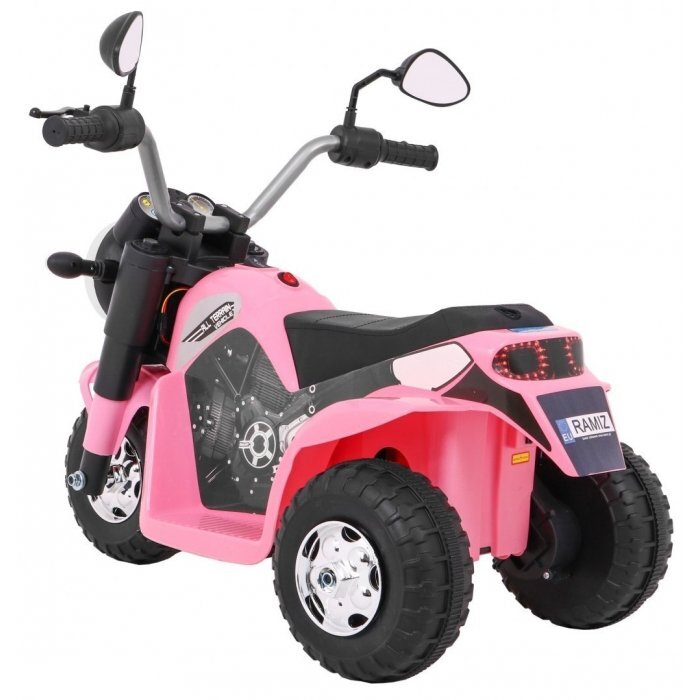 Ramiz Motocicleta electrica pentru copii MiniBike 71x53x57 cm roz cu scaun piele panou audio sunete si lumini