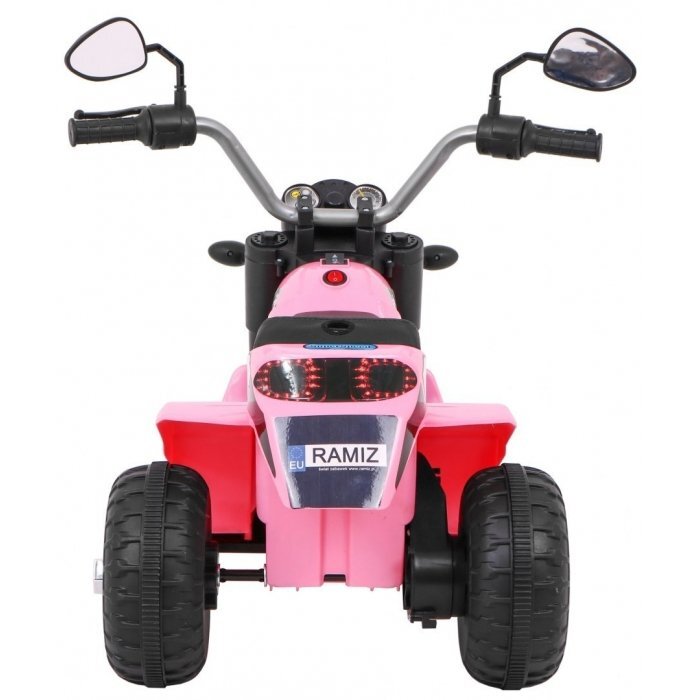 Ramiz Motocicleta electrica pentru copii MiniBike 71x53x57 cm roz cu scaun piele panou audio sunete si lumini