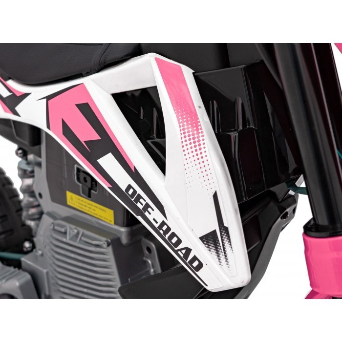 Ramiz Motocicleta electrica pentru copii Pantone roz 361C cu 2 roti ajutatoare panou audio pornire lenta scaun piele si roti din spuma Eva 108x59x72 cm