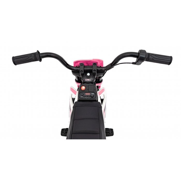 Ramiz Motocicleta electrica pentru copii Pantone roz 361C cu 2 roti ajutatoare panou audio pornire lenta scaun piele si roti din spuma Eva 108x59x72 cm