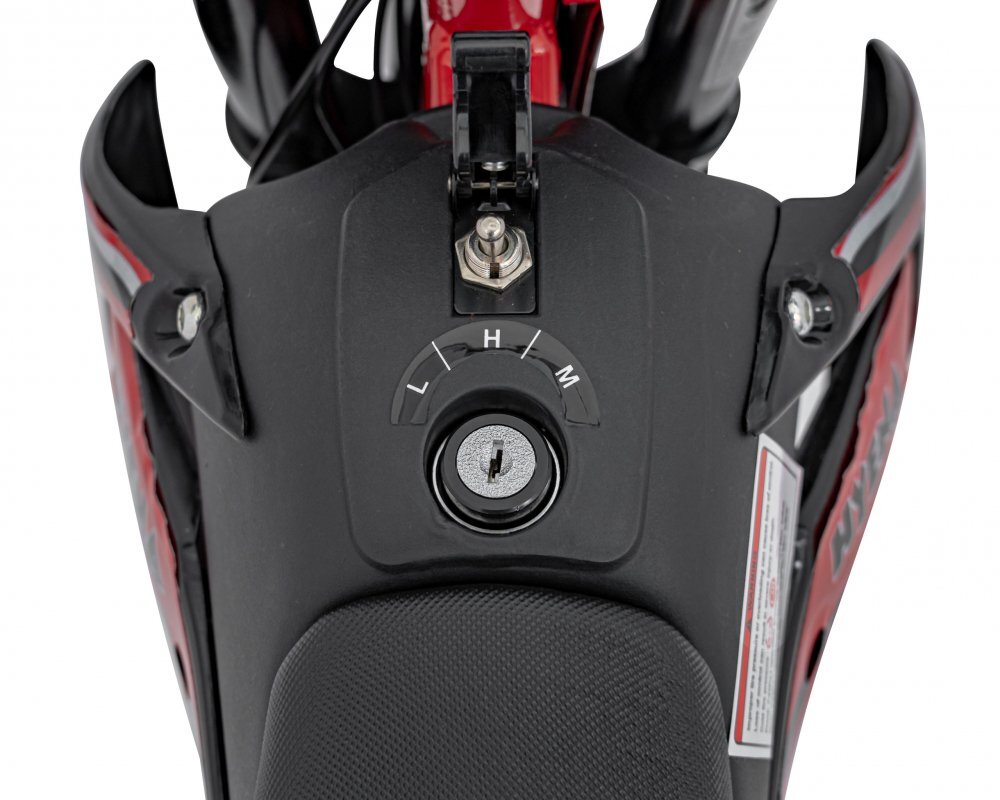 Ramiz Motocicleta electrica pentru copii Renegade 50R Red motor puternic de 500W viteza maxima 24 kmh baterie reincarcabila 36V9Ah suspensie transmisia pe lant anvelope gonflabile