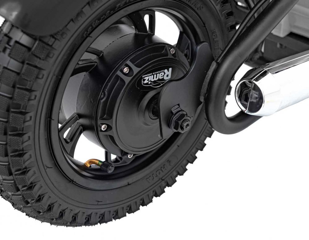 Ramiz Motocicleta electrica pentru copii Speed Power Black pornire la cheie motor 250W baterie 24V7Ah roti pneumatice scaun ergonomic din piele lumina frontala LED claxon muzica preinstalata pana la 80 kg