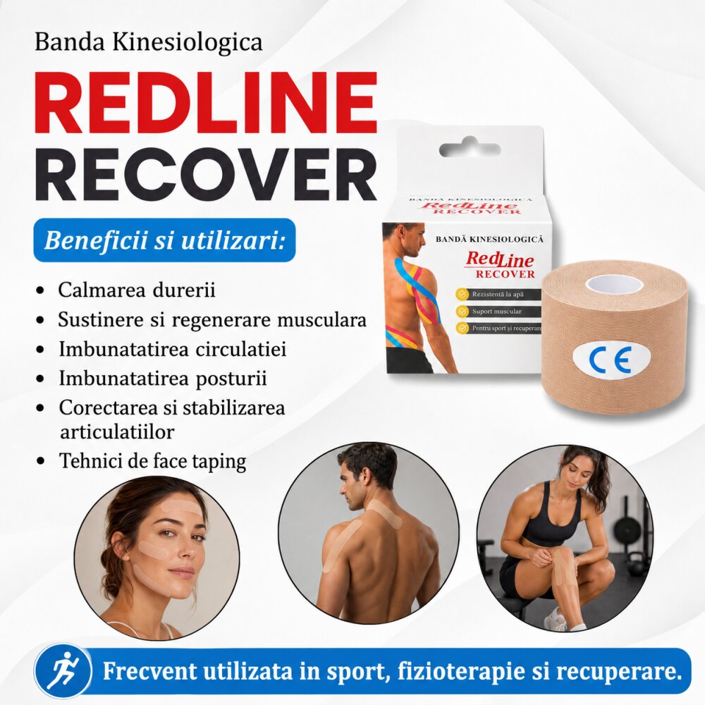 Redline Banda Kinesiologica Recover impermeabila 5 cm x 5 m bej