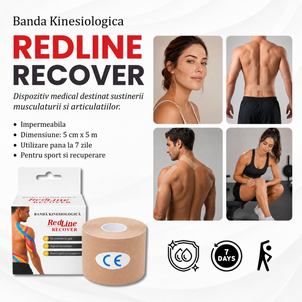 Redline Banda Kinesiologica Recover impermeabila 5 cm x 5 m bej