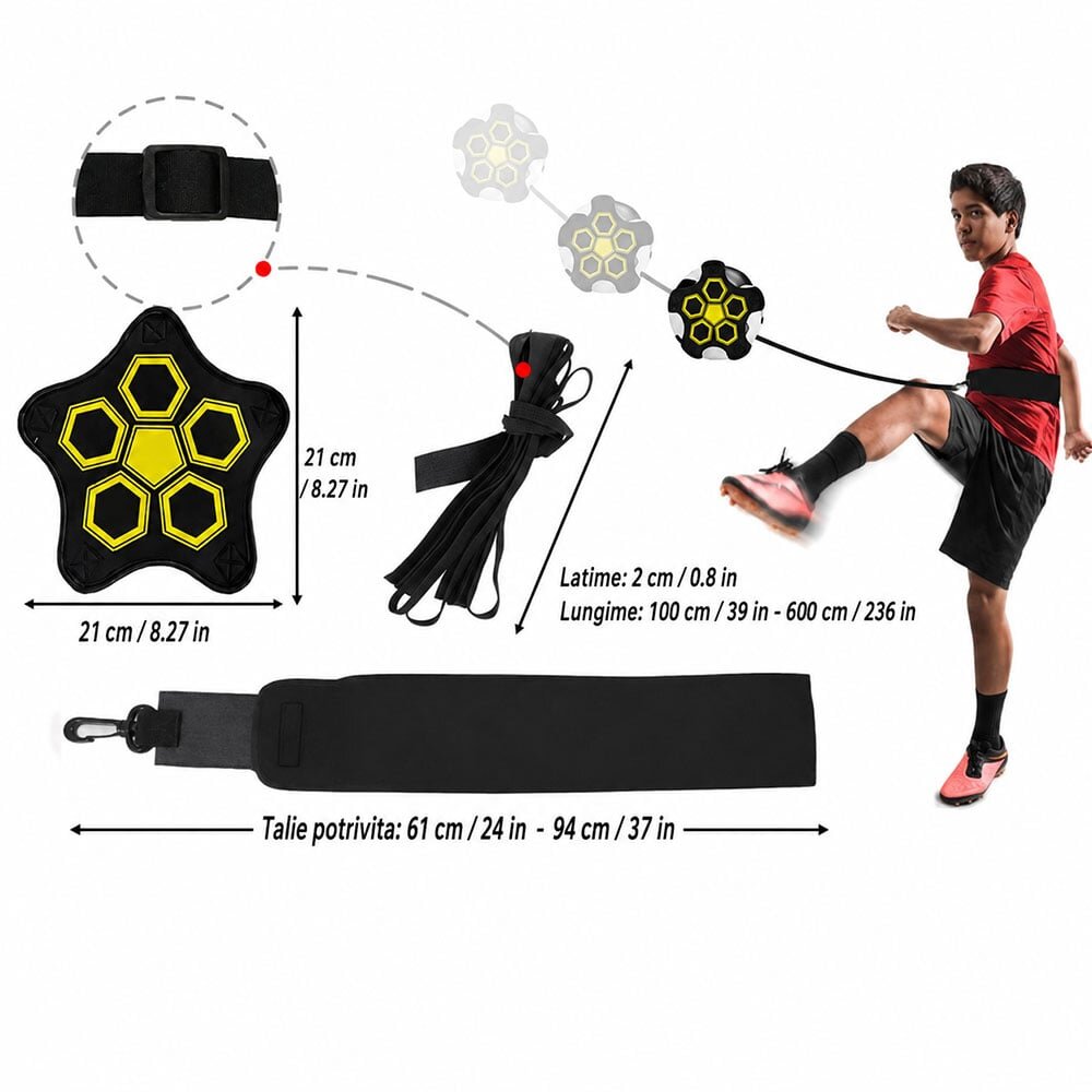Redline Centura de antrenament fotbal din material textil reglabila de la 2 la 5 metri compatibila cu mingi de marimile 3 4 si 5 pentru exersarea paselor suturilor driblingului si controlului mingii