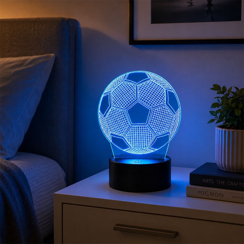 Redline Lampa LED 3D forma minge de fotbal cu telecomanda schimbarea modurilor de iluminare si a culorilor reglarea intensitatii luminii buton tactil alimentare USB si baterii Albastru