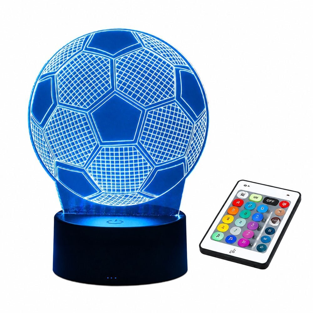 Redline Lampa LED 3D forma minge de fotbal cu telecomanda schimbarea modurilor de iluminare si a culorilor reglarea intensitatii luminii buton tactil alimentare USB si baterii Albastru