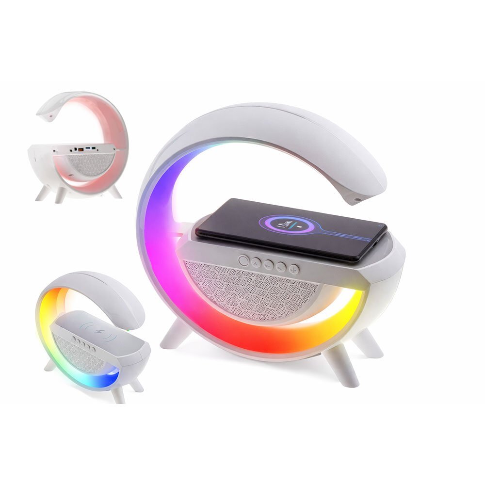 Redline Lampa LED RGB cu boxa bluetooth si incarcare wireless difuzor audio lumina ambientala suport telefon usb design modern 24 x 23 x 8 cm