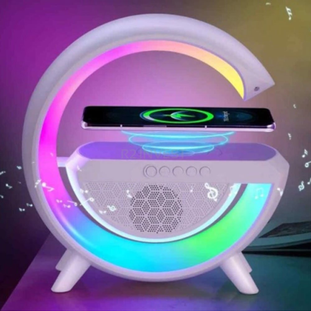 Redline Lampa LED RGB cu boxa bluetooth si incarcare wireless difuzor audio lumina ambientala suport telefon usb design modern 24 x 23 x 8 cm