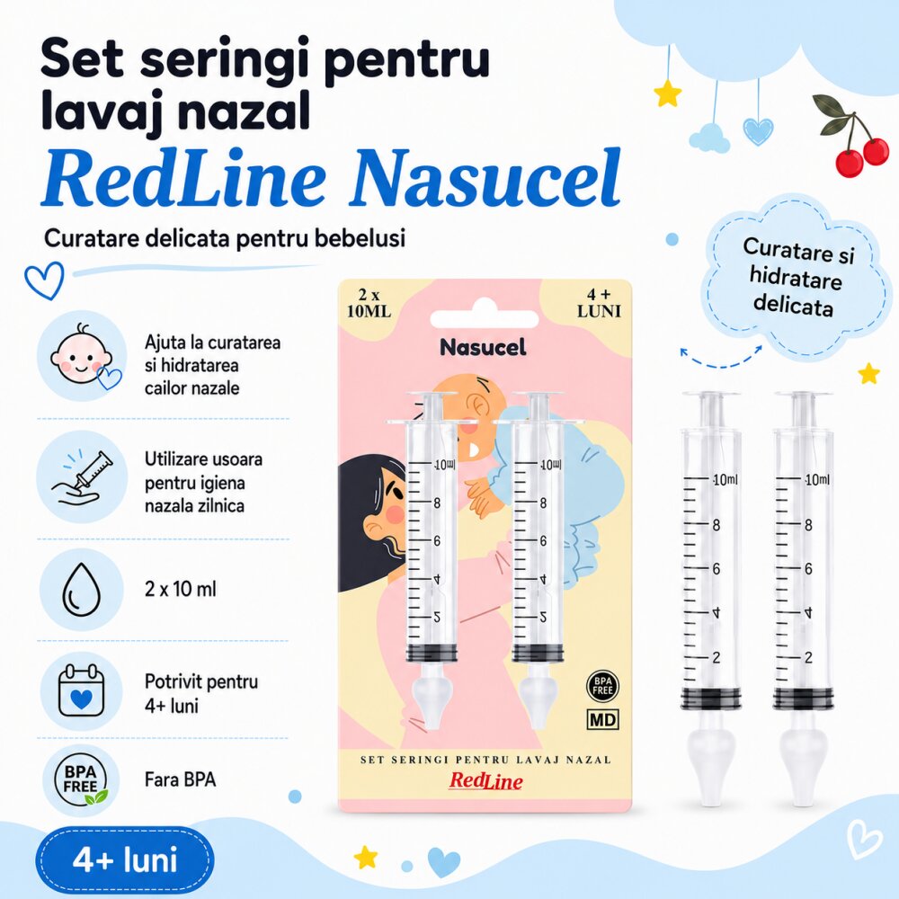 Redline Pachet nou nascuti baietel centura anticolici seringi lavaj nazal camera de inhalare aparat de aerosoli aspirator nazal ser fiziologic izotonic pompa manuala de san termometru non-contact