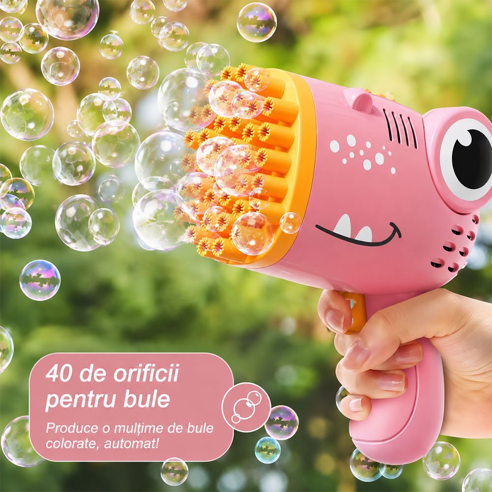 Redline Pistol automat de facut baloane de sapun 40 de orificii portabil compact crocodil roz